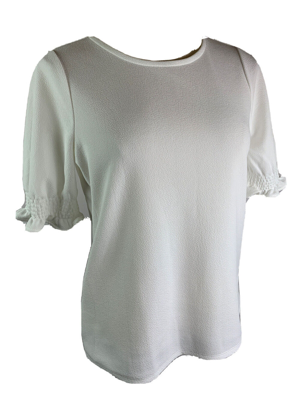 XS Adrianna Papell Women's White Pullover Blouse Banded Sleeve Textured